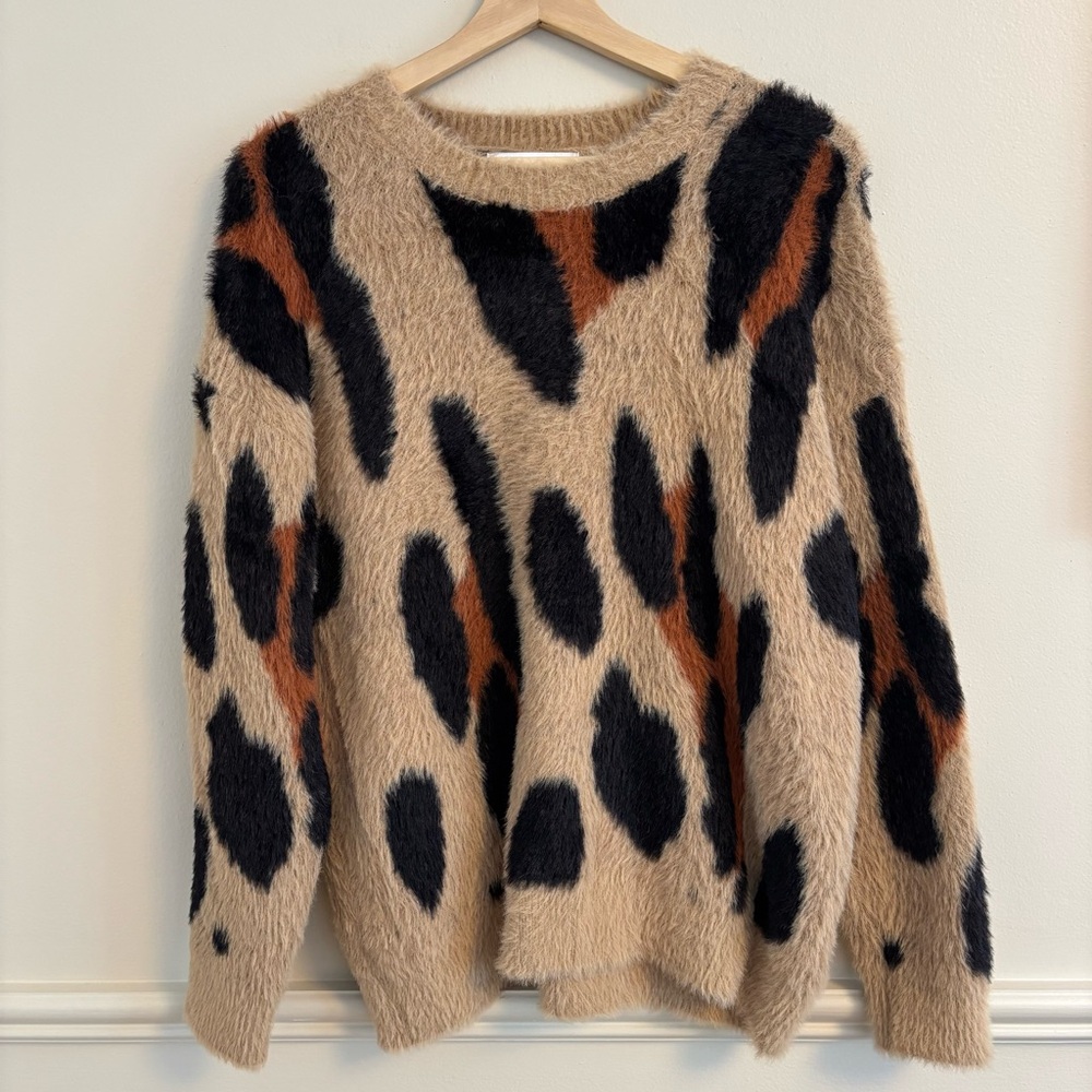 John + Jenn Fuzzy Black and Brown animal print Pattern Sweater